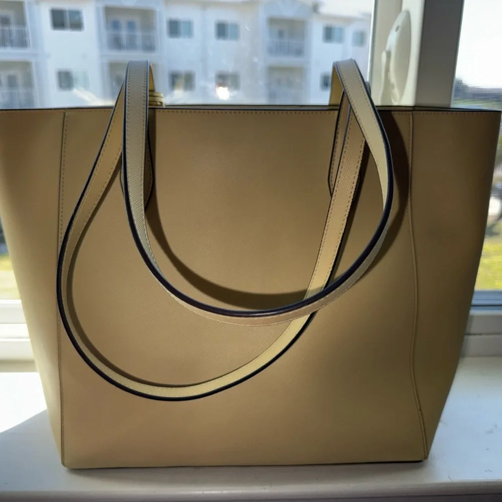 Kate Spade New York Light Yellow Dana Tote with Purple Floral Pansy Charm
